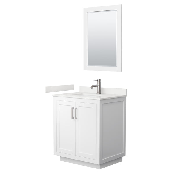 Wyndham Collection Miranda 30 Inch Single Bathroom Vanity in White, Quartz Countertop, Undermount Square Sink, Brushed Nickel Trim - Luxe Bathroom Vanities