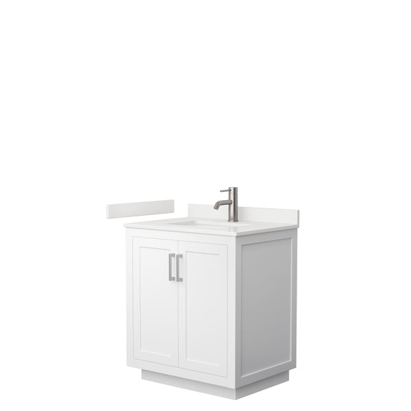 Wyndham Collection Miranda 30 Inch Single Bathroom Vanity in White, Quartz Countertop, Undermount Square Sink, Brushed Nickel Trim - Luxe Bathroom Vanities