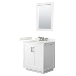 Wyndham Collection Miranda 30 Inch Single Bathroom Vanity in White, Quartz Countertop, Undermount Square Sink, Brushed Nickel Trim - Luxe Bathroom Vanities