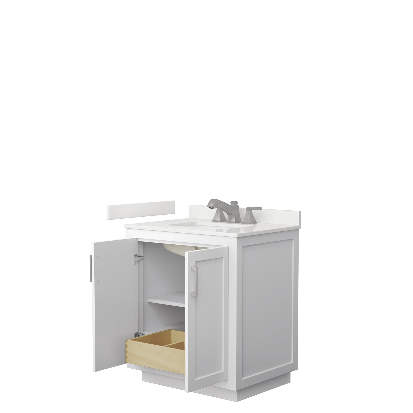 Wyndham Collection Miranda 30 Inch Single Bathroom Vanity in White, Quartz Countertop, Undermount Square Sink, Brushed Nickel Trim - Luxe Bathroom Vanities