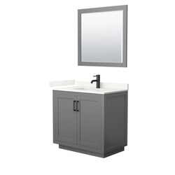 Wyndham Collection Miranda 36 Inch Single Bathroom Vanity in Dark Gray, Quartz Countertop, Undermount Square Sink, Matte Black Trim - Luxe Bathroom Vanities