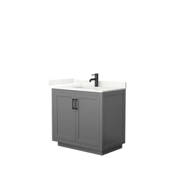 Wyndham Collection Miranda 36 Inch Single Bathroom Vanity in Dark Gray, Quartz Countertop, Undermount Square Sink, Matte Black Trim - Luxe Bathroom Vanities