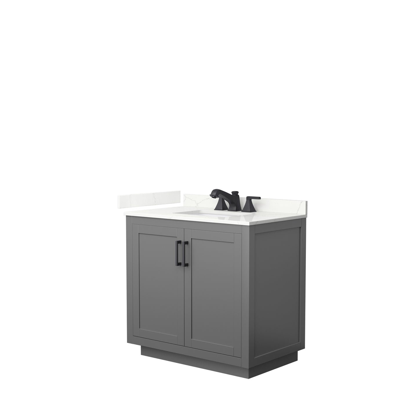 Wyndham Collection Miranda 36 Inch Single Bathroom Vanity in Dark Gray, Quartz Countertop, Undermount Square Sink, Matte Black Trim - Luxe Bathroom Vanities