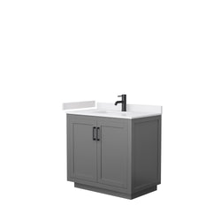 Wyndham Collection Miranda 36 Inch Single Bathroom Vanity in Dark Gray, Marble Countertop, Undermount Square Sink, Matte Black Trim, 34 Inch Mirror - Luxe Bathroom Vanities