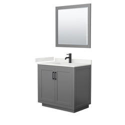 Wyndham Collection Miranda 36 Inch Single Bathroom Vanity in Dark Gray, Quartz Countertop, Undermount Square Sink, Matte Black Trim - Luxe Bathroom Vanities