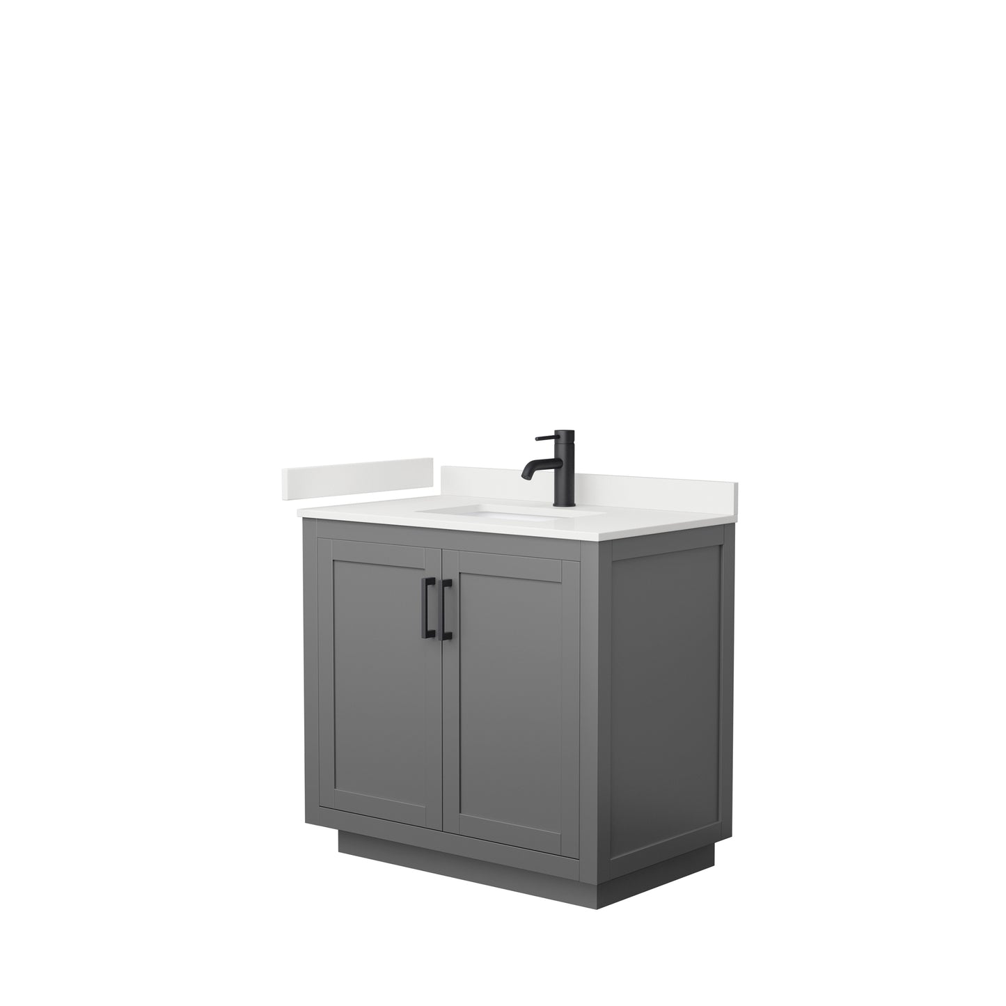 Wyndham Collection Miranda 36 Inch Single Bathroom Vanity in Dark Gray, Quartz Countertop, Undermount Square Sink, Matte Black Trim - Luxe Bathroom Vanities