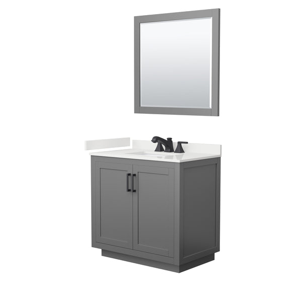 Wyndham Collection Miranda 36 Inch Single Bathroom Vanity in Dark Gray, Quartz Countertop, Undermount Square Sink, Matte Black Trim - Luxe Bathroom Vanities