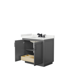 Wyndham Collection Miranda 36 Inch Single Bathroom Vanity in Dark Gray, Quartz Countertop, Undermount Square Sink, Matte Black Trim - Luxe Bathroom Vanities