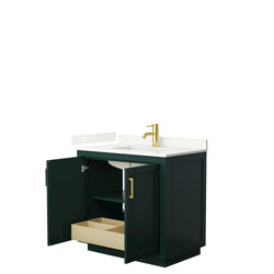 Wyndham Collection Miranda 36 Inch Single Bathroom Vanity in Green, Quartz Countertop, Undermount Square Sink, Brushed Gold Trim, - Luxe Bathroom Vanities