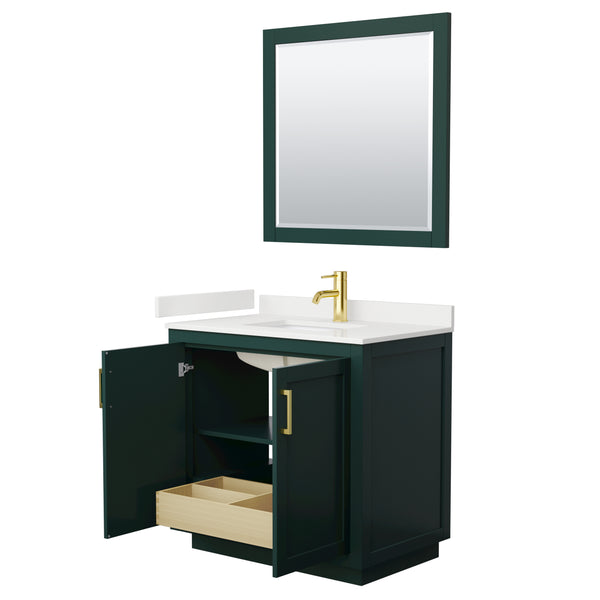 Wyndham Collection Miranda 36 Inch Single Bathroom Vanity in Green, Quartz Countertop, Undermount Square Sink, Brushed Gold Trim, - Luxe Bathroom Vanities