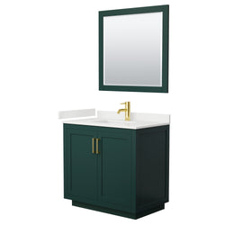 Wyndham Collection Miranda 36 Inch Single Bathroom Vanity in Green, Quartz Countertop, Undermount Square Sink, Brushed Gold Trim, - Luxe Bathroom Vanities