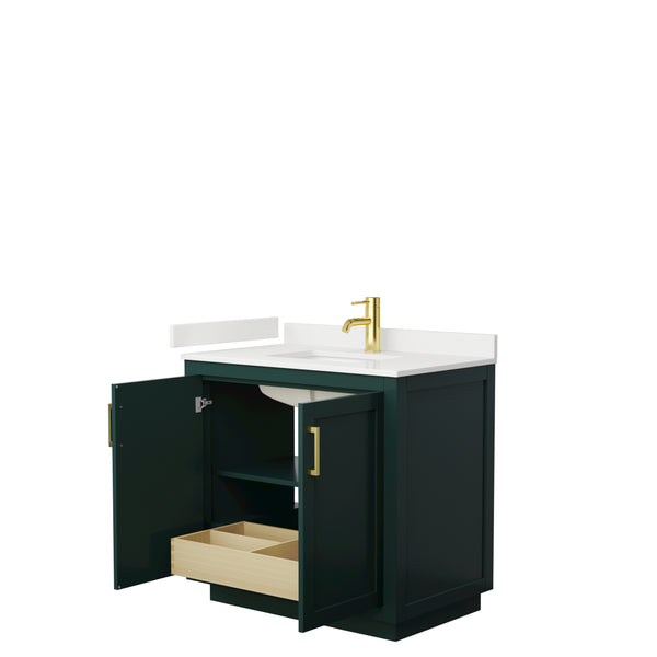 Wyndham Collection Miranda 36 Inch Single Bathroom Vanity in Green, Quartz Countertop, Undermount Square Sink, Brushed Gold Trim, - Luxe Bathroom Vanities