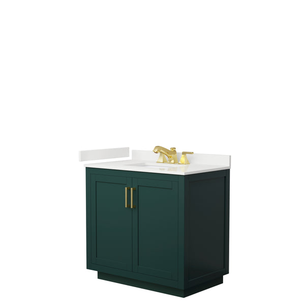 Wyndham Collection Miranda 36 Inch Single Bathroom Vanity in Green, Quartz Countertop, Undermount Square Sink, Brushed Gold Trim, - Luxe Bathroom Vanities