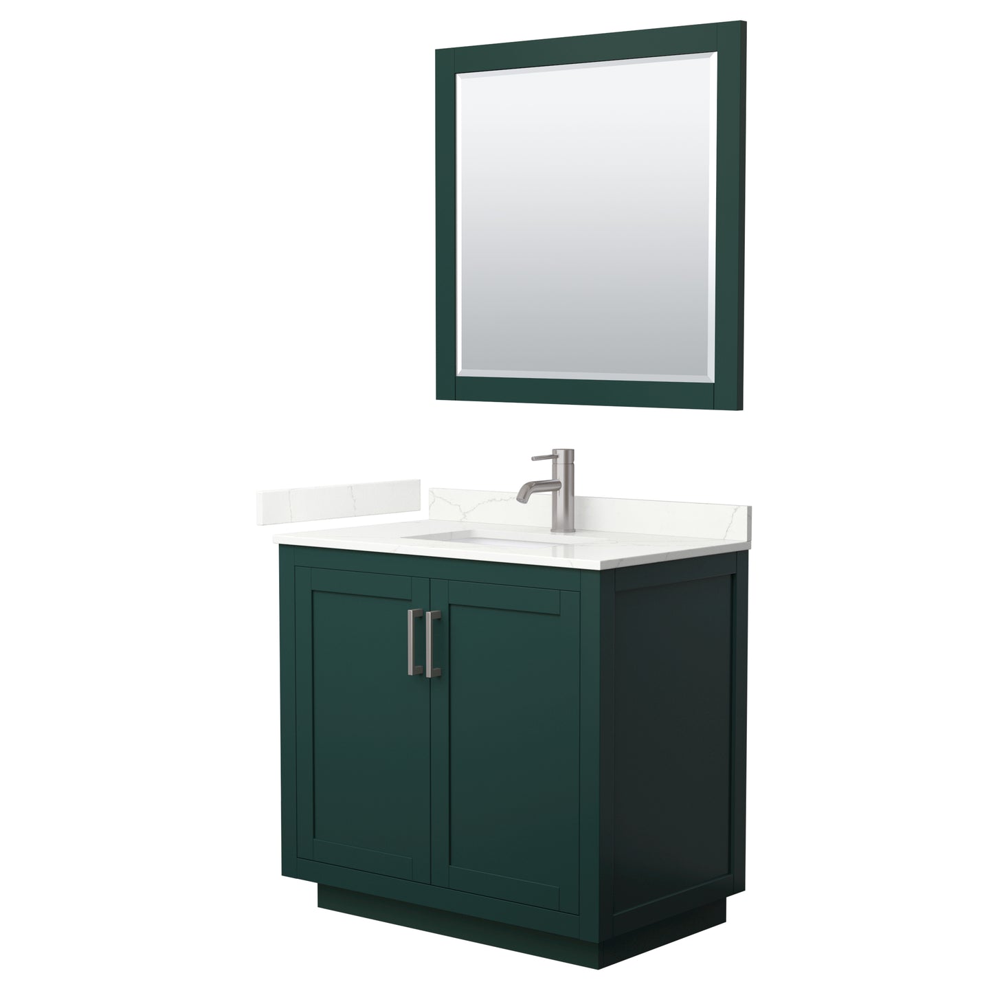 Wyndham Collection Miranda 36 Inch Single Bathroom Vanity in Green, Quartz Countertop, Undermount Square Sink, Brushed Nickel Trim - Luxe Bathroom Vanities