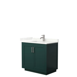 Wyndham Collection Miranda 36 Inch Single Bathroom Vanity in Green, Quartz Countertop, Undermount Square Sink, Brushed Nickel Trim - Luxe Bathroom Vanities