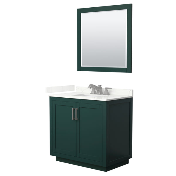 Wyndham Collection Miranda 36 Inch Single Bathroom Vanity in Green, Quartz Countertop, Undermount Square Sink, Brushed Nickel Trim - Luxe Bathroom Vanities