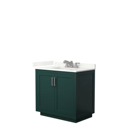 Wyndham Collection Miranda 36 Inch Single Bathroom Vanity in Green, Quartz Countertop, Undermount Square Sink, Brushed Nickel Trim - Luxe Bathroom Vanities