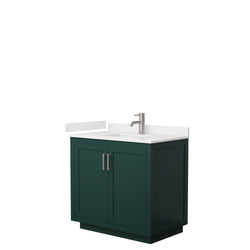 Wyndham Collection Miranda 36 Inch Single Bathroom Vanity in Green, Quartz Countertop, Undermount Square Sink, Brushed Nickel Trim - Luxe Bathroom Vanities