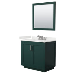 Wyndham Collection Miranda 36 Inch Single Bathroom Vanity in Green, Quartz Countertop, Undermount Square Sink, Brushed Nickel Trim - Luxe Bathroom Vanities