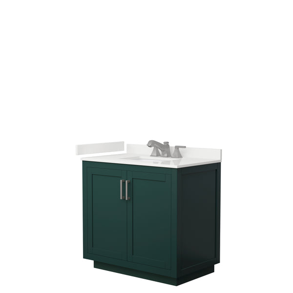 Wyndham Collection Miranda 36 Inch Single Bathroom Vanity in Green, Quartz Countertop, Undermount Square Sink, Brushed Nickel Trim - Luxe Bathroom Vanities