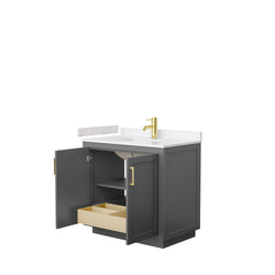 Wyndham Collection Miranda 36 Inch Single Bathroom Vanity in Dark Gray, Marble Countertop, Undermount Square Sink, Brushed Gold Trim, 34 Inch Mirror - Luxe Bathroom Vanities