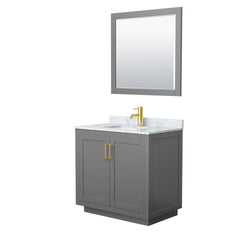 Wyndham Collection Miranda 36 Inch Single Bathroom Vanity in Dark Gray, Marble Countertop, Undermount Square Sink, Brushed Gold Trim, 34 Inch Mirror - Luxe Bathroom Vanities