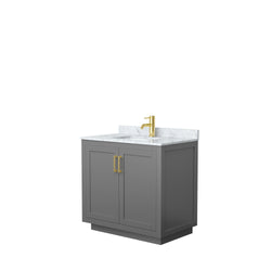 Wyndham Collection Miranda 36 Inch Single Bathroom Vanity in Dark Gray, Marble Countertop, Undermount Square Sink, Brushed Gold Trim, 34 Inch Mirror - Luxe Bathroom Vanities