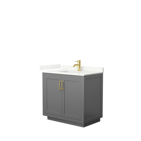 Wyndham Collection Miranda 36 Inch Single Bathroom Vanity in Dark Gray, Quartz Countertop, Undermount Square Sink, Brushed Gold Trim - Luxe Bathroom Vanities