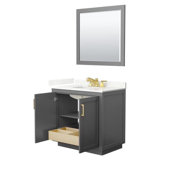 Wyndham Collection Miranda 36 Inch Single Bathroom Vanity in Dark Gray, Quartz Countertop, Undermount Square Sink, Brushed Gold Trim - Luxe Bathroom Vanities