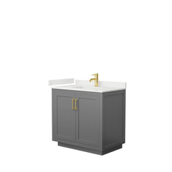 Wyndham Collection Miranda 36 Inch Single Bathroom Vanity in Dark Gray, Quartz Countertop, Undermount Square Sink, Brushed Gold Trim - Luxe Bathroom Vanities