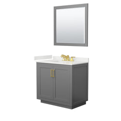 Wyndham Collection Miranda 36 Inch Single Bathroom Vanity in Dark Gray, Quartz Countertop, Undermount Square Sink, Brushed Gold Trim - Luxe Bathroom Vanities