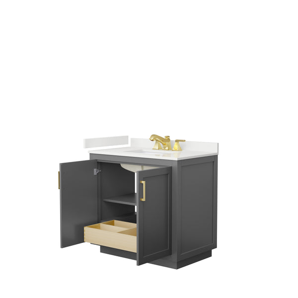 Wyndham Collection Miranda 36 Inch Single Bathroom Vanity in Dark Gray, Quartz Countertop, Undermount Square Sink, Brushed Gold Trim - Luxe Bathroom Vanities