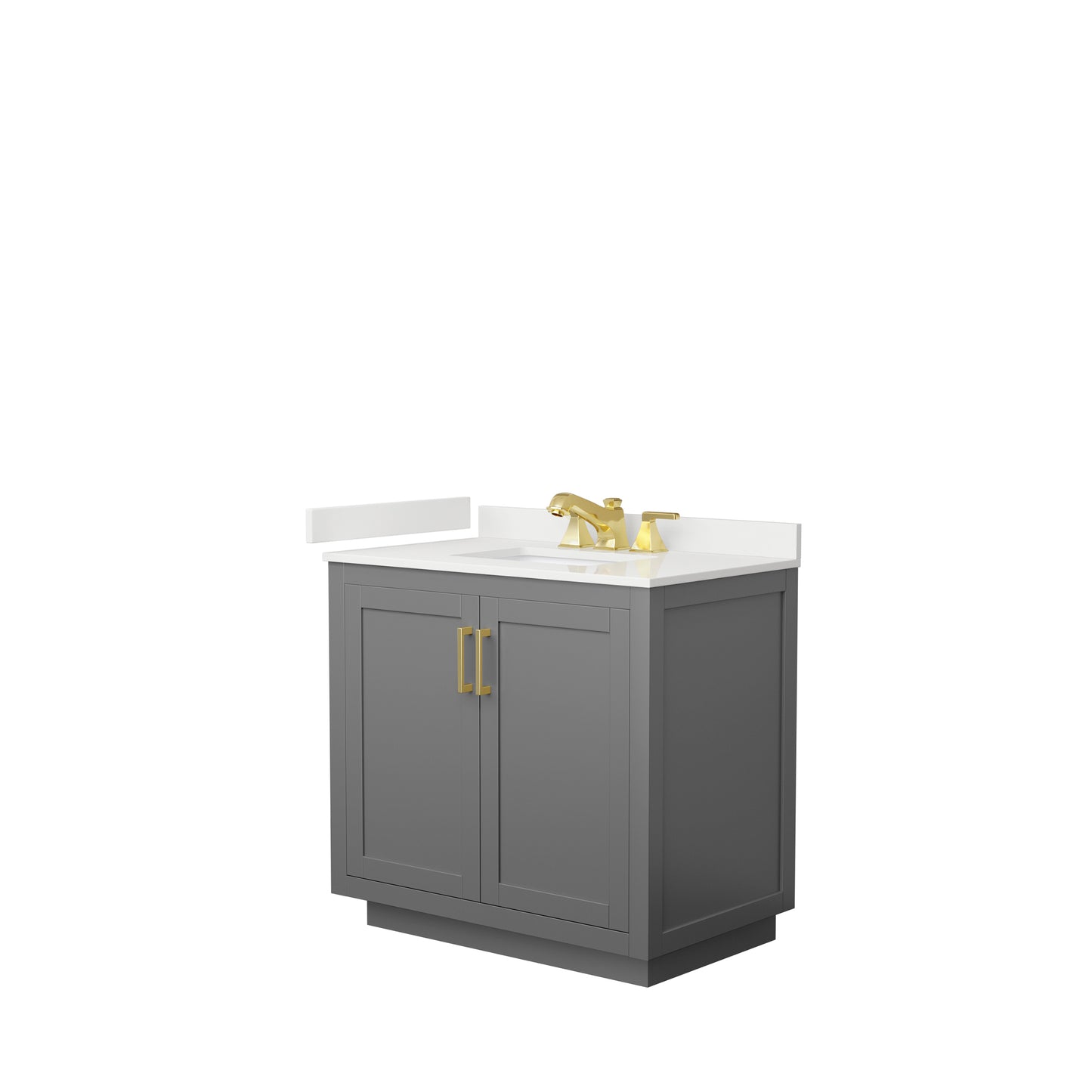 Wyndham Collection Miranda 36 Inch Single Bathroom Vanity in Dark Gray, Quartz Countertop, Undermount Square Sink, Brushed Gold Trim - Luxe Bathroom Vanities