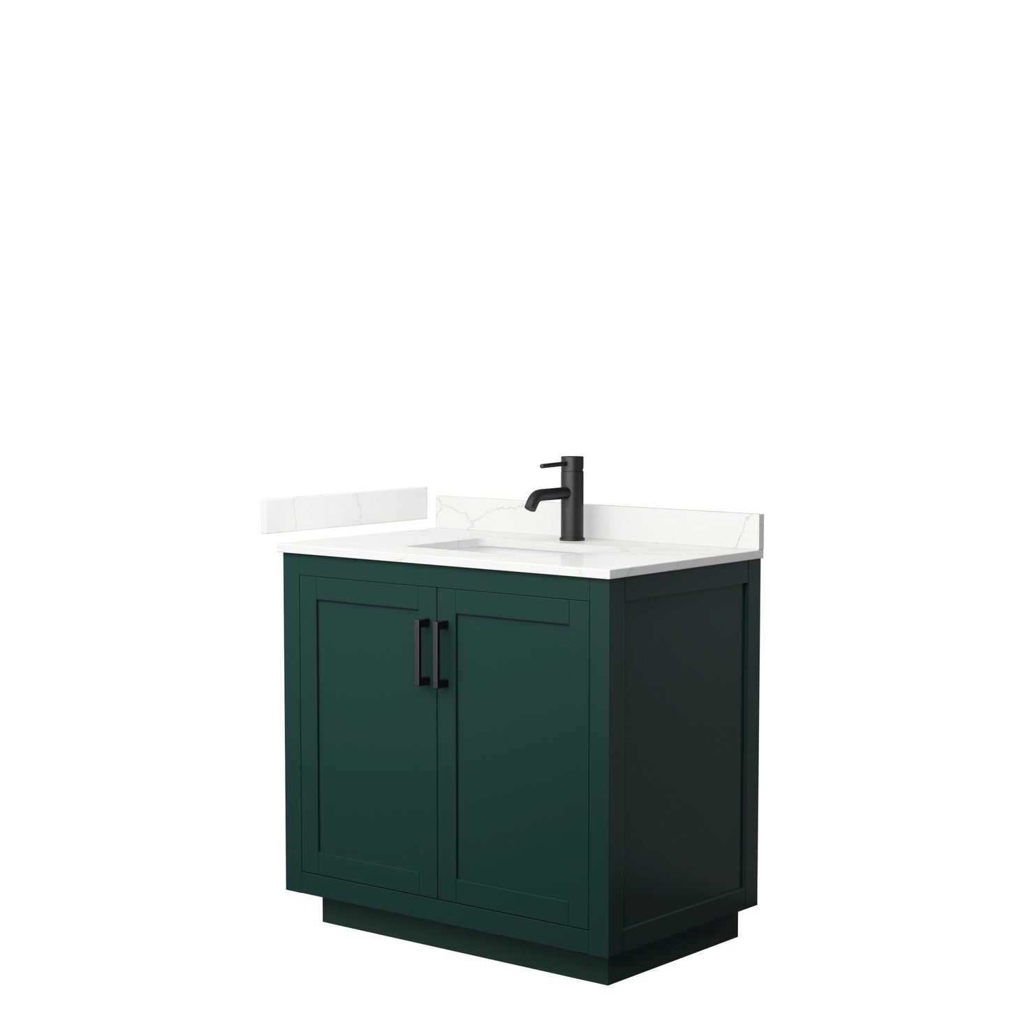 Wyndham Collection Miranda 36 Inch Single Bathroom Vanity in Green, Quartz Countertop, Undermount Square Sink, Matte Black Trim - Luxe Bathroom Vanities