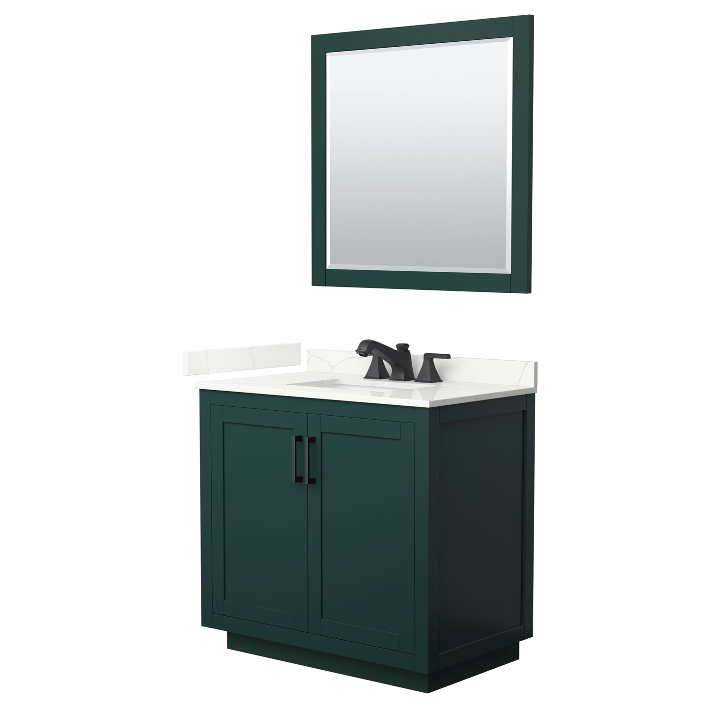 Wyndham Collection Miranda 36 Inch Single Bathroom Vanity in Green, Quartz Countertop, Undermount Square Sink, Matte Black Trim - Luxe Bathroom Vanities