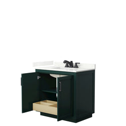 Wyndham Collection Miranda 36 Inch Single Bathroom Vanity in Green, Quartz Countertop, Undermount Square Sink, Matte Black Trim - Luxe Bathroom Vanities