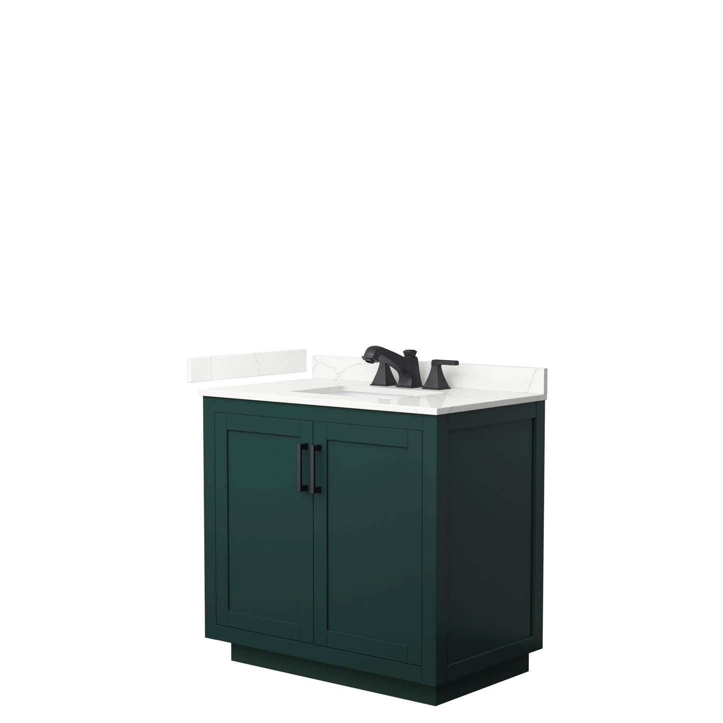 Wyndham Collection Miranda 36 Inch Single Bathroom Vanity in Green, Quartz Countertop, Undermount Square Sink, Matte Black Trim - Luxe Bathroom Vanities