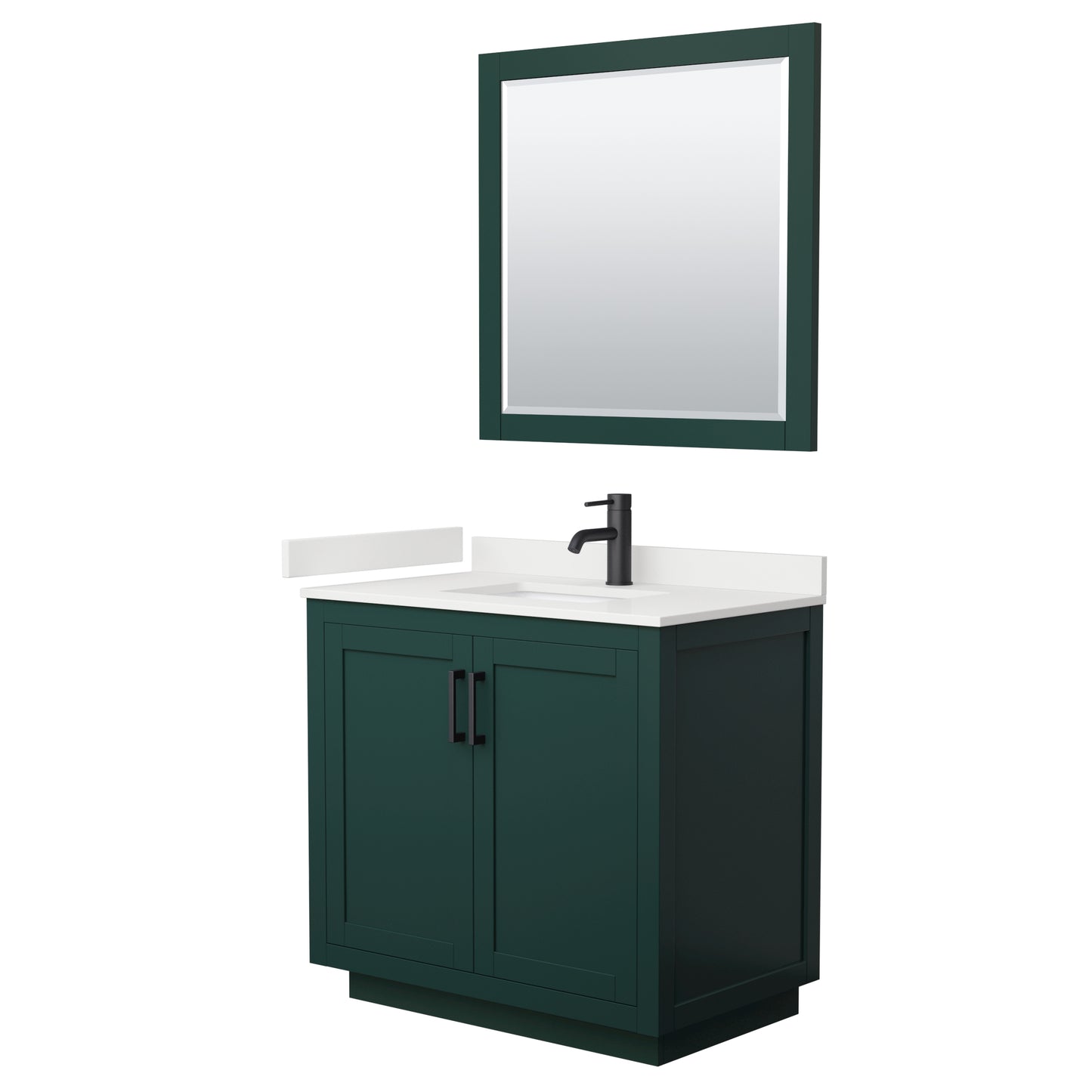 Wyndham Collection Miranda 36 Inch Single Bathroom Vanity in Green, Quartz Countertop, Undermount Square Sink, Matte Black Trim - Luxe Bathroom Vanities