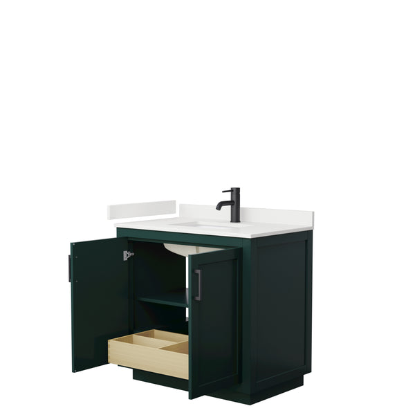 Wyndham Collection Miranda 36 Inch Single Bathroom Vanity in Green, Quartz Countertop, Undermount Square Sink, Matte Black Trim - Luxe Bathroom Vanities