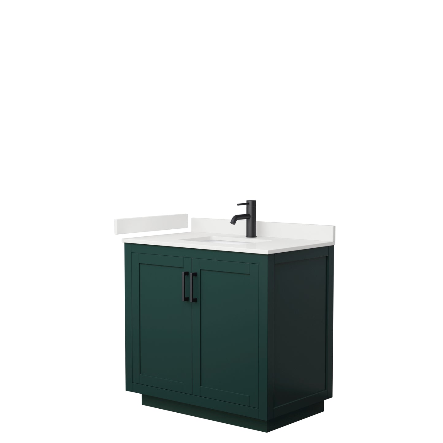 Wyndham Collection Miranda 36 Inch Single Bathroom Vanity in Green, Quartz Countertop, Undermount Square Sink, Matte Black Trim - Luxe Bathroom Vanities