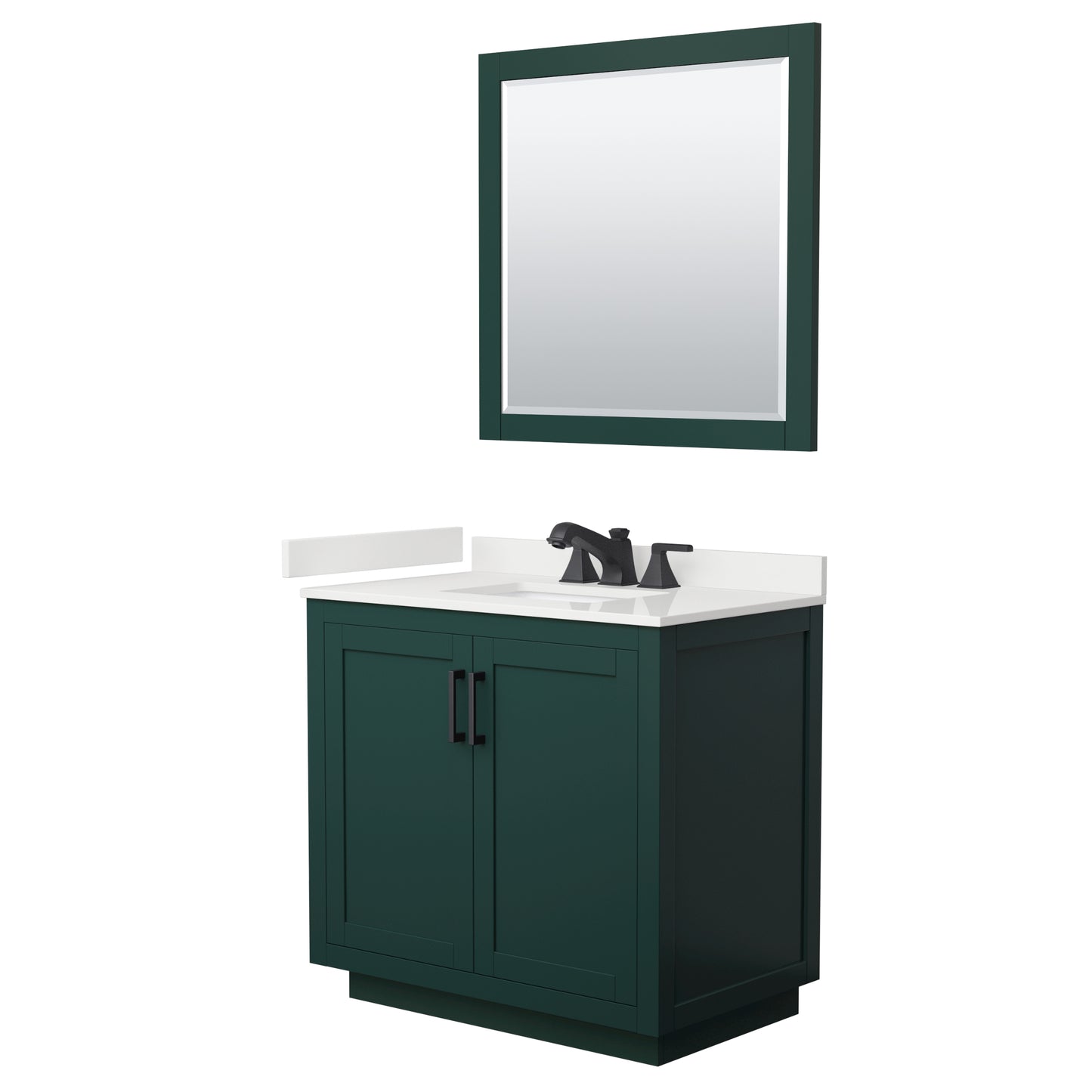 Wyndham Collection Miranda 36 Inch Single Bathroom Vanity in Green, Quartz Countertop, Undermount Square Sink, Matte Black Trim - Luxe Bathroom Vanities