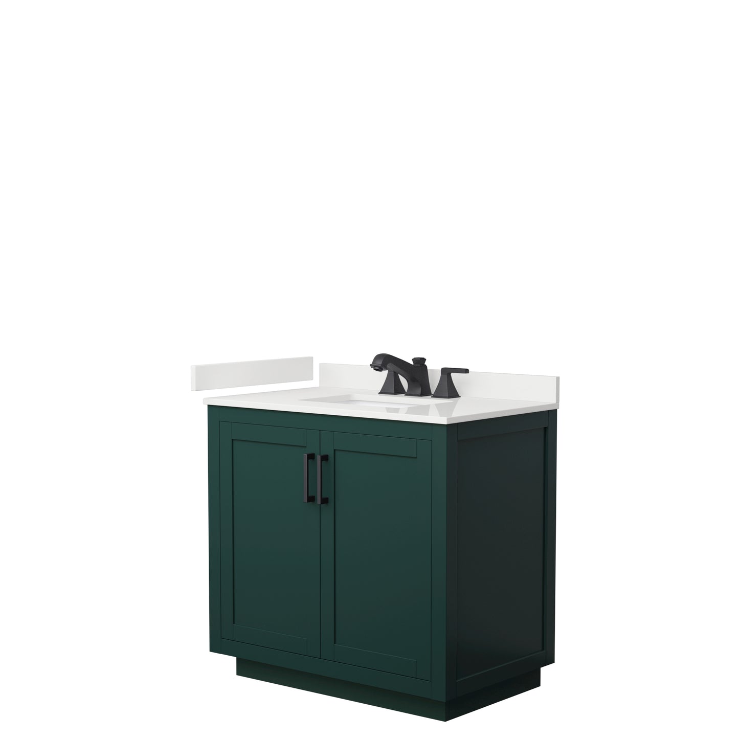 Wyndham Collection Miranda 36 Inch Single Bathroom Vanity in Green, Quartz Countertop, Undermount Square Sink, Matte Black Trim - Luxe Bathroom Vanities