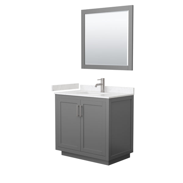 Wyndham Collection Miranda 36 Inch Single Bathroom Vanity in Dark Gray, Marble Countertop, Undermount Square Sink, Brushed Nickel Trim, 34 Inch Mirror - Luxe Bathroom Vanities