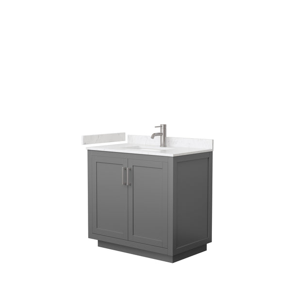 Wyndham Collection Miranda 36 Inch Single Bathroom Vanity in Dark Gray, Marble Countertop, Undermount Square Sink, Brushed Nickel Trim, 34 Inch Mirror - Luxe Bathroom Vanities