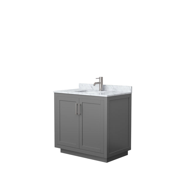 Wyndham Collection Miranda 36 Inch Single Bathroom Vanity in Dark Gray, Marble Countertop, Undermount Square Sink, Brushed Nickel Trim, 34 Inch Mirror - Luxe Bathroom Vanities