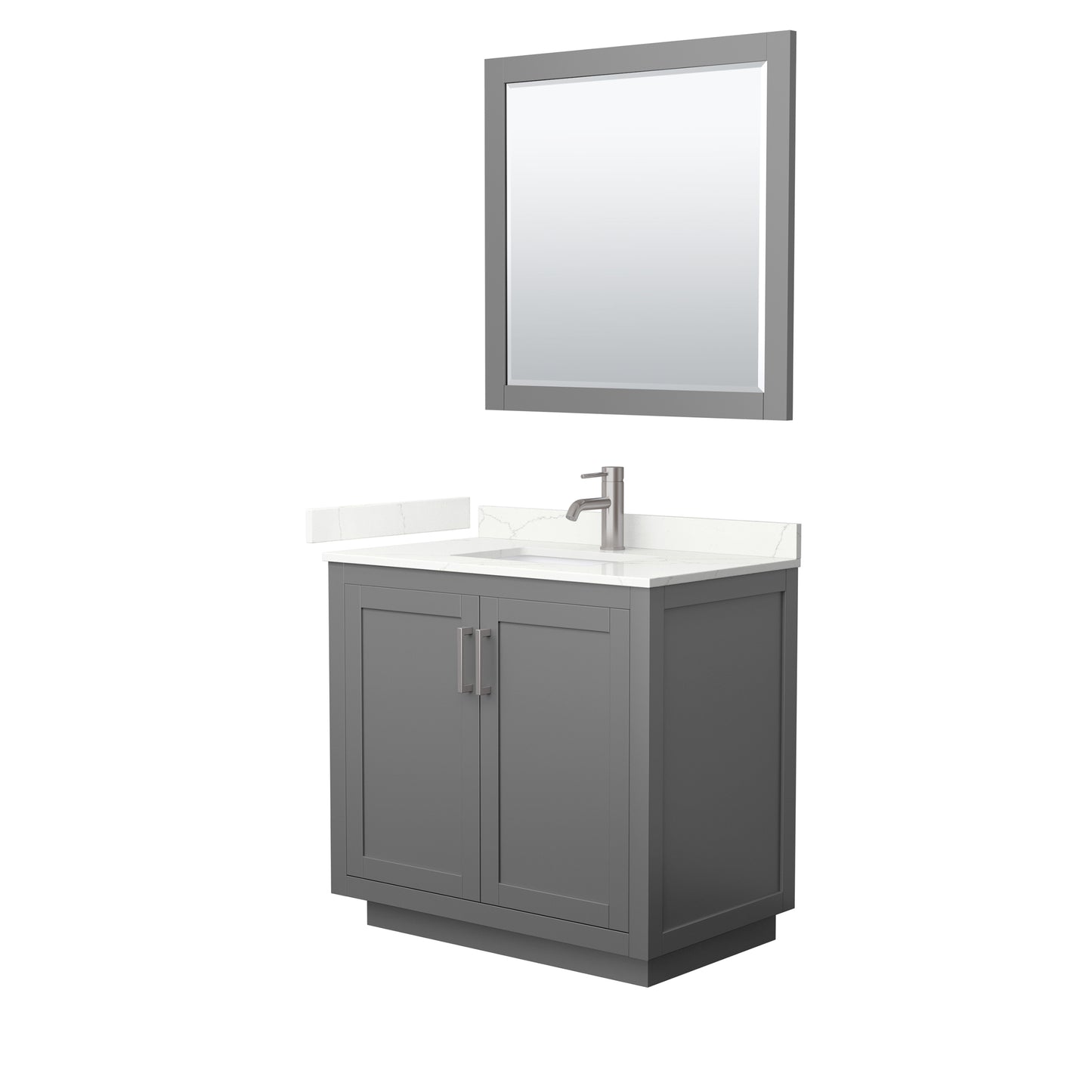 Wyndham Collection Miranda 36 Inch Single Bathroom Vanity in Dark Gray, Quartz Countertop, Undermount Square Sink, Brushed Nickel Trim - Luxe Bathroom Vanities