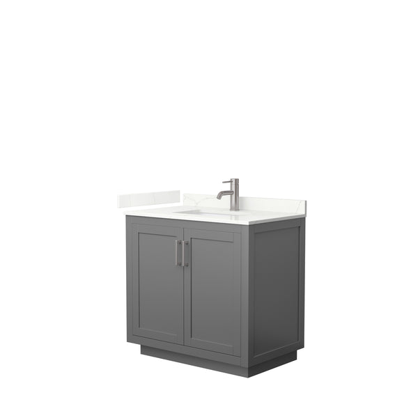 Wyndham Collection Miranda 36 Inch Single Bathroom Vanity in Dark Gray, Quartz Countertop, Undermount Square Sink, Brushed Nickel Trim - Luxe Bathroom Vanities