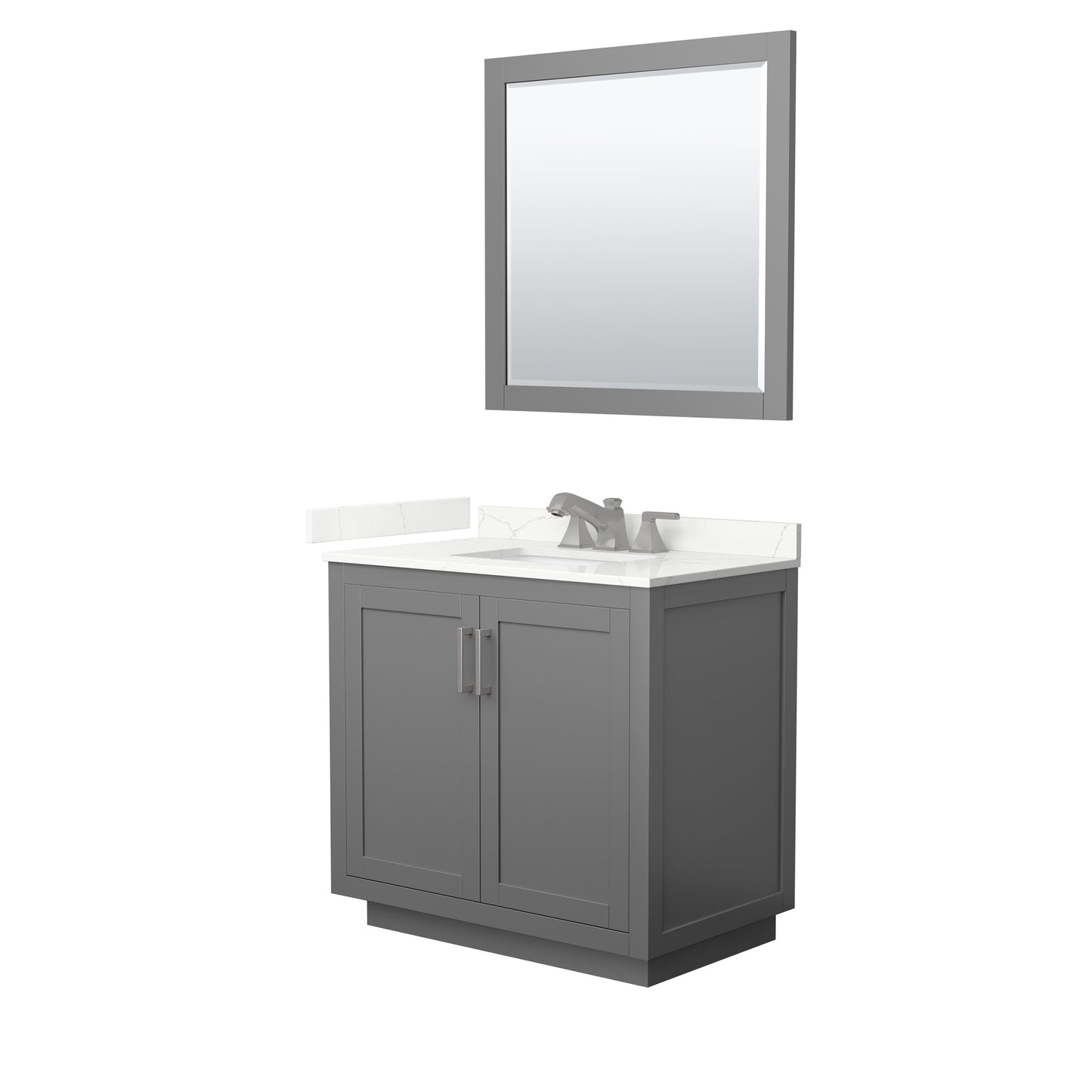 Wyndham Collection Miranda 36 Inch Single Bathroom Vanity in Dark Gray, Quartz Countertop, Undermount Square Sink, Brushed Nickel Trim - Luxe Bathroom Vanities