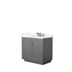 Wyndham Collection Miranda 36 Inch Single Bathroom Vanity in Dark Gray, Quartz Countertop, Undermount Square Sink, Brushed Nickel Trim - Luxe Bathroom Vanities