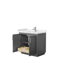 Wyndham Collection Miranda 36 Inch Single Bathroom Vanity in Dark Gray, Marble Countertop, Undermount Square Sink, Brushed Nickel Trim, 34 Inch Mirror - Luxe Bathroom Vanities